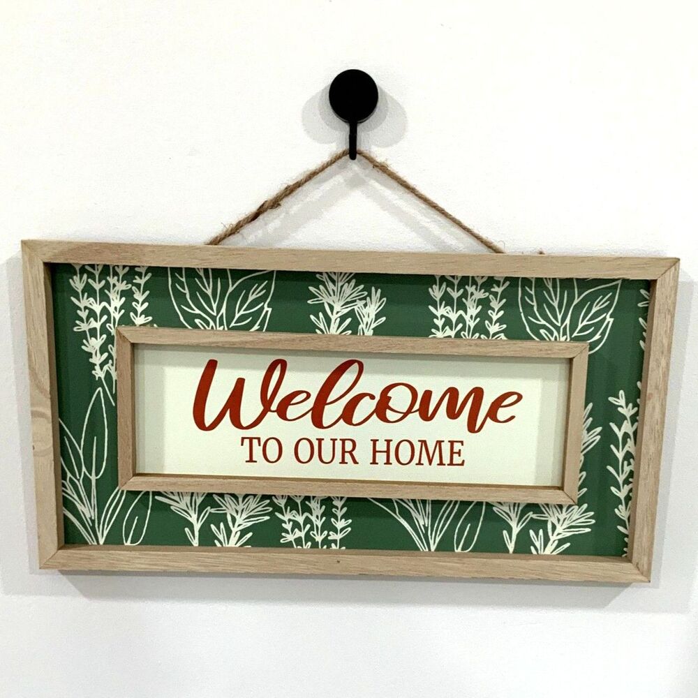 New! Beautiful Wooden "Welcome To Our Home" Green Floral/Herb Sign